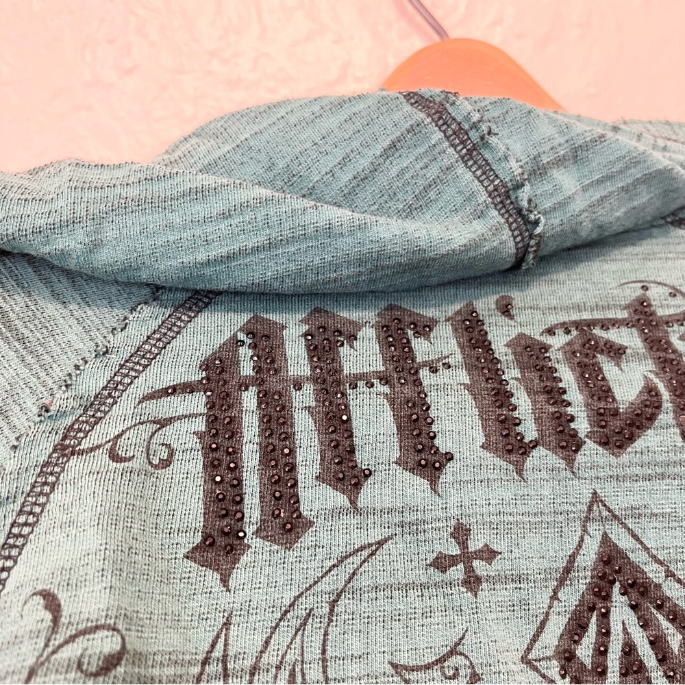 Affliction Reversible Hoodie Teal Green Medium M - Picture 16 of 16